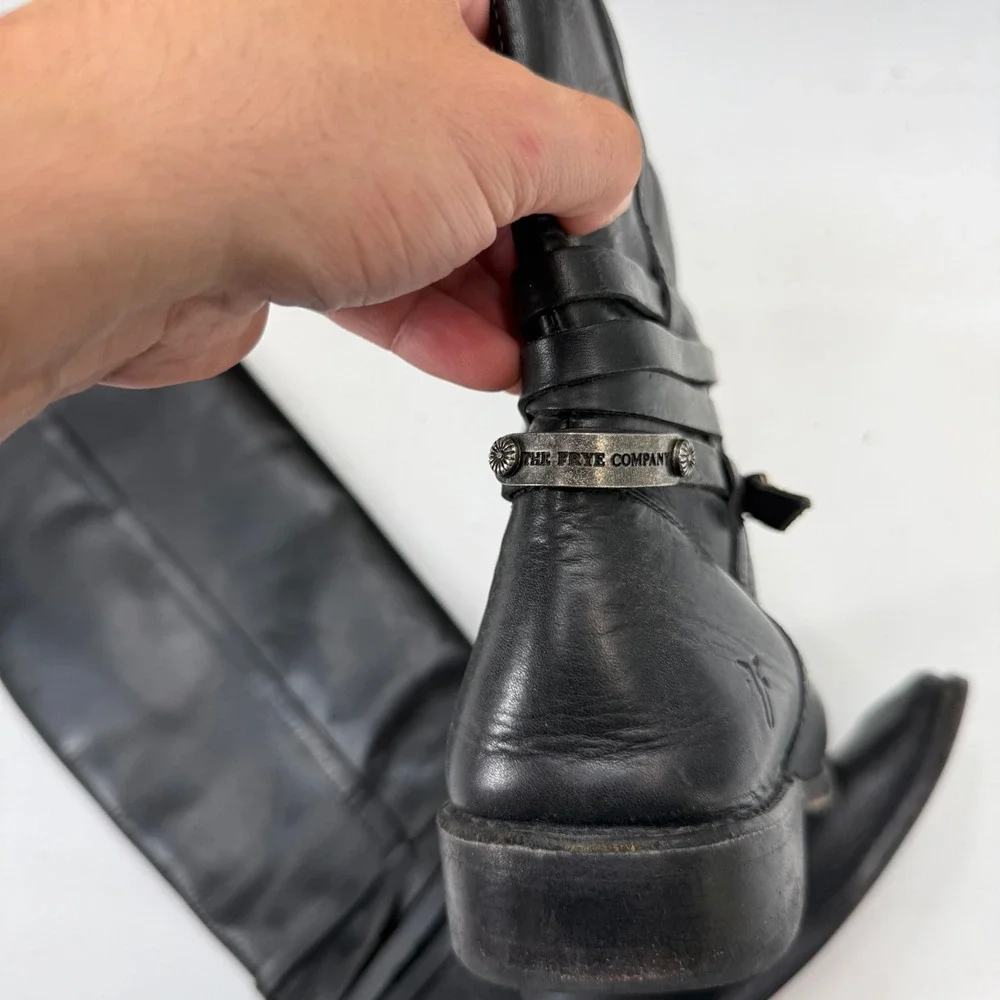 FRYE Melissa Button Lug Equestrian Inspired Tall Boots Black Women's Size 8 B